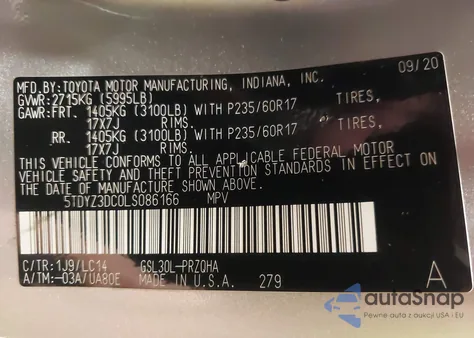 2020 Toyota Sienna Xle from USA, damaged, VIN 5TDYZ3DC0LS086166